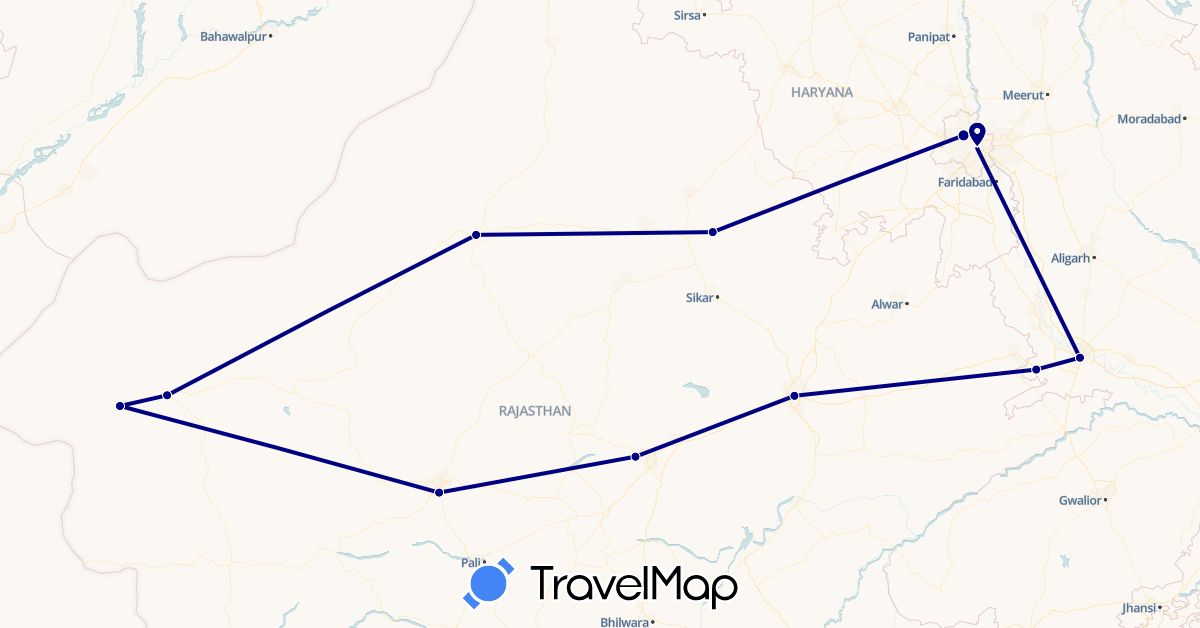 TravelMap itinerary: driving, plane in India (Asia)